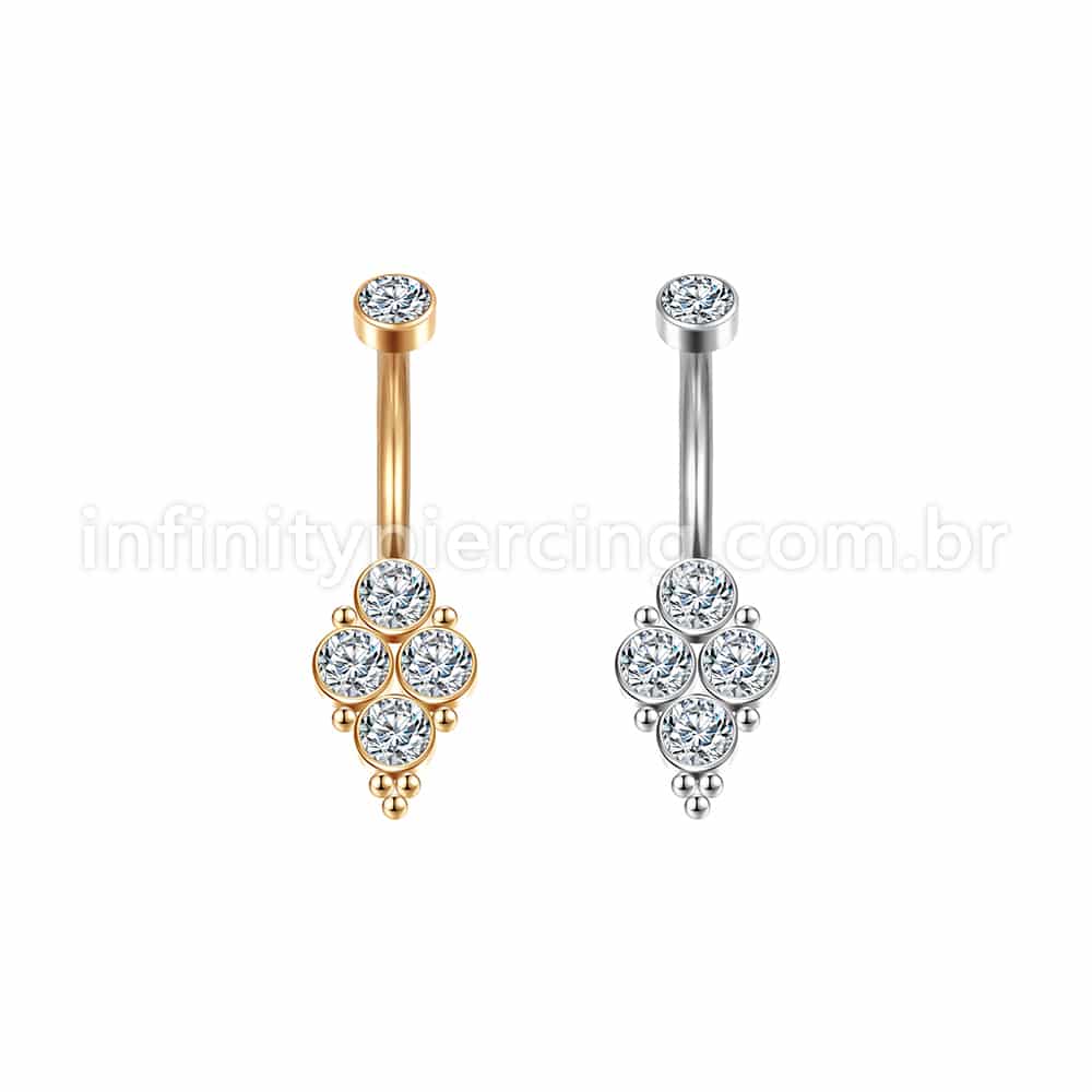 Piercing Banana Aço Cirúrgico Indiano 4 Zircônias Cravada